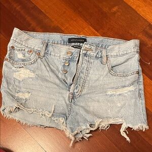 Aeropostale Light Blue Ripped Denim Shorts.  Boyfriend short.